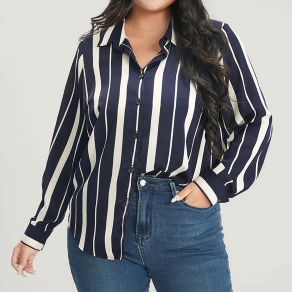 Bloomchic Navy and White Striped Shirt - Picture 5 of 5